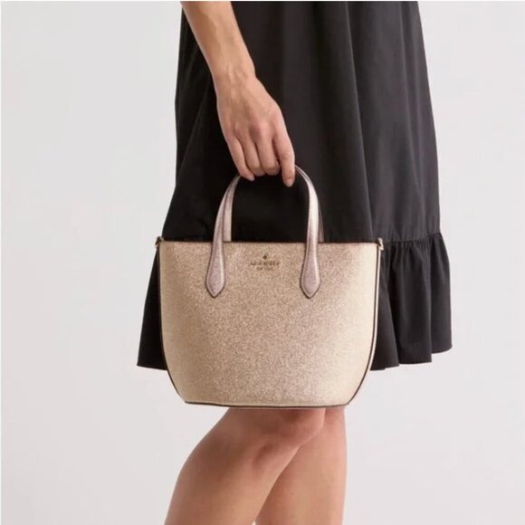 Kate Spade Purse Glimmer Satchel Crossbody Handbag Gold Glitter Small New NWT - Picture 2 of 10
